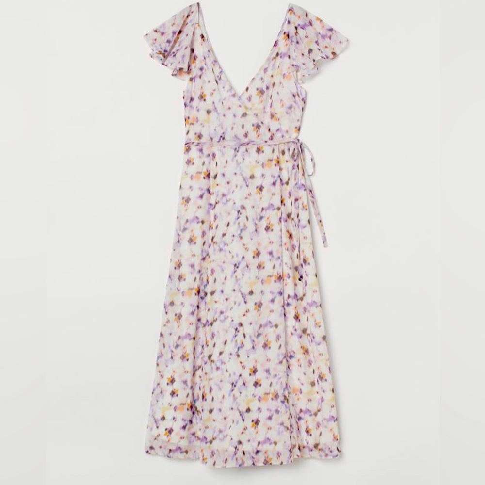 H&M Long V Neck dress White/Purple pattern